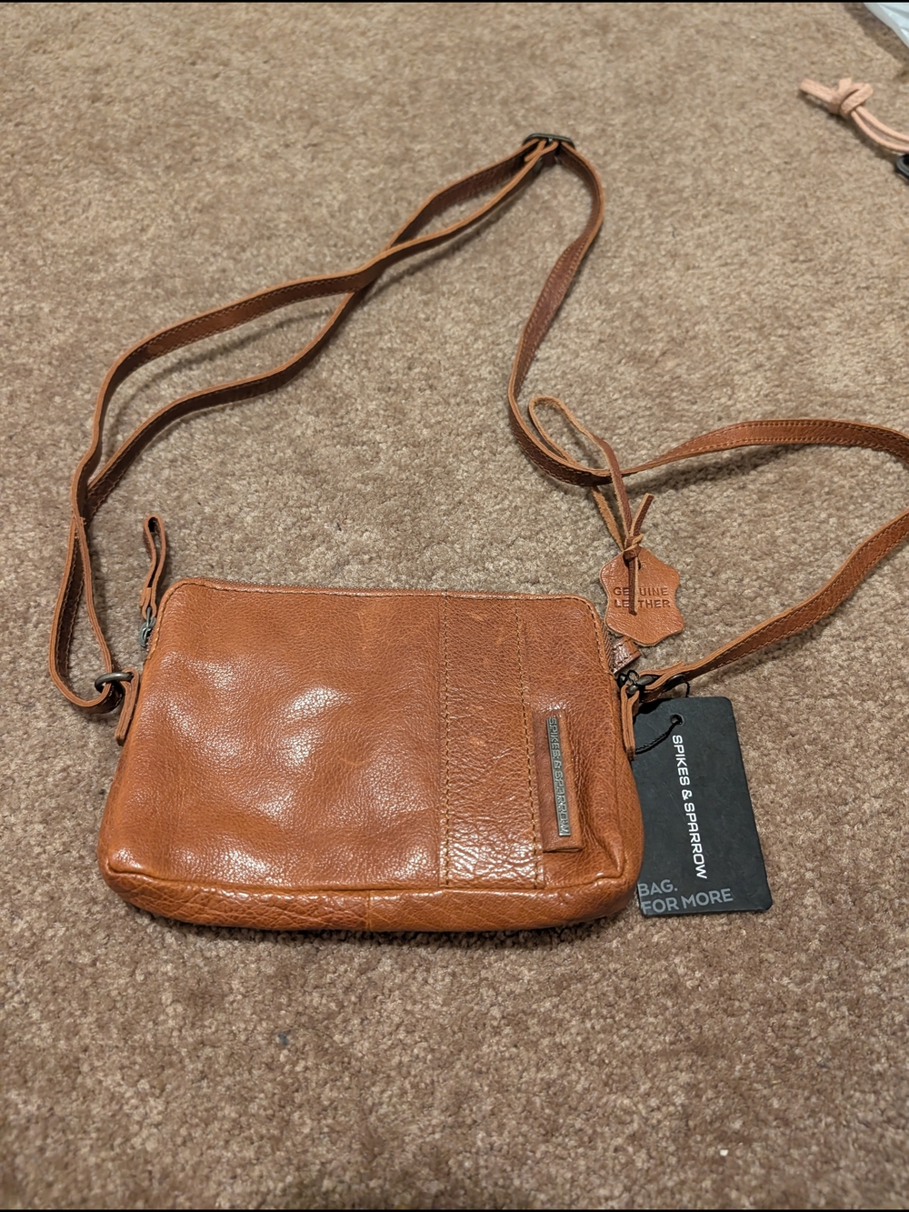 Spikes & Sparrow Genuine Leather Crossbody Bag - Cognac